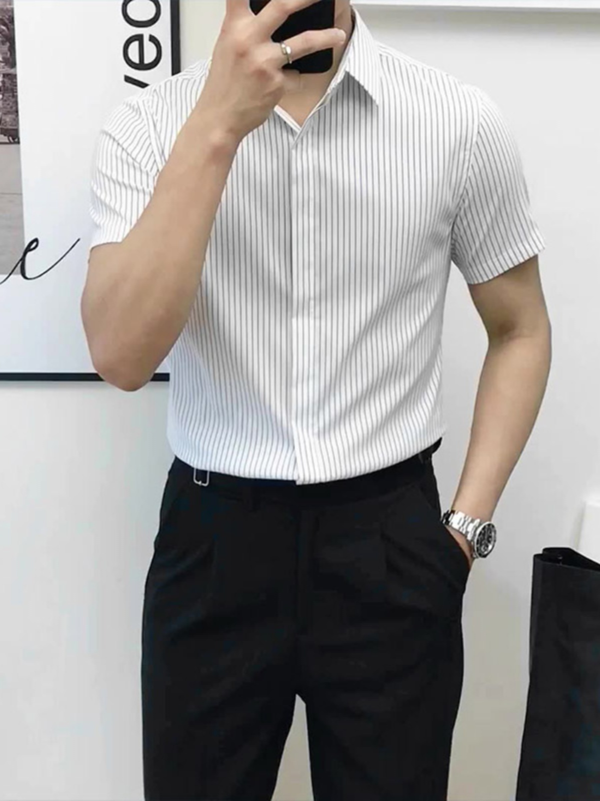 Men'S Urban Formal Wear - Camisa de Manga Corta a Rayas