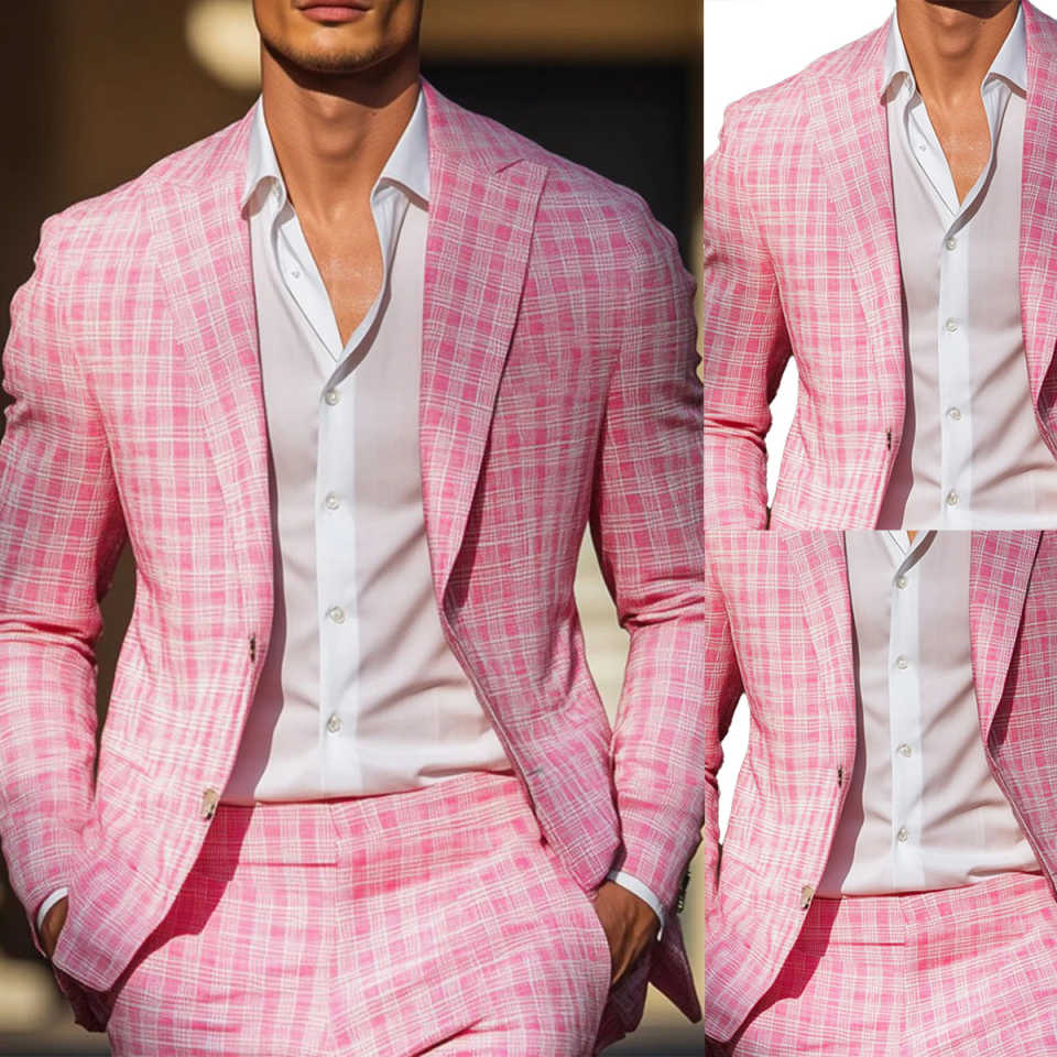 Men Formal Wear Summer - Esmoquin de cuadros rosas de verano