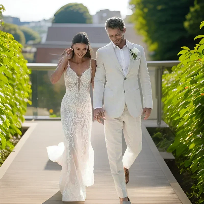 Men Formal Wear Summer - Esmoquin de boda de lino para
