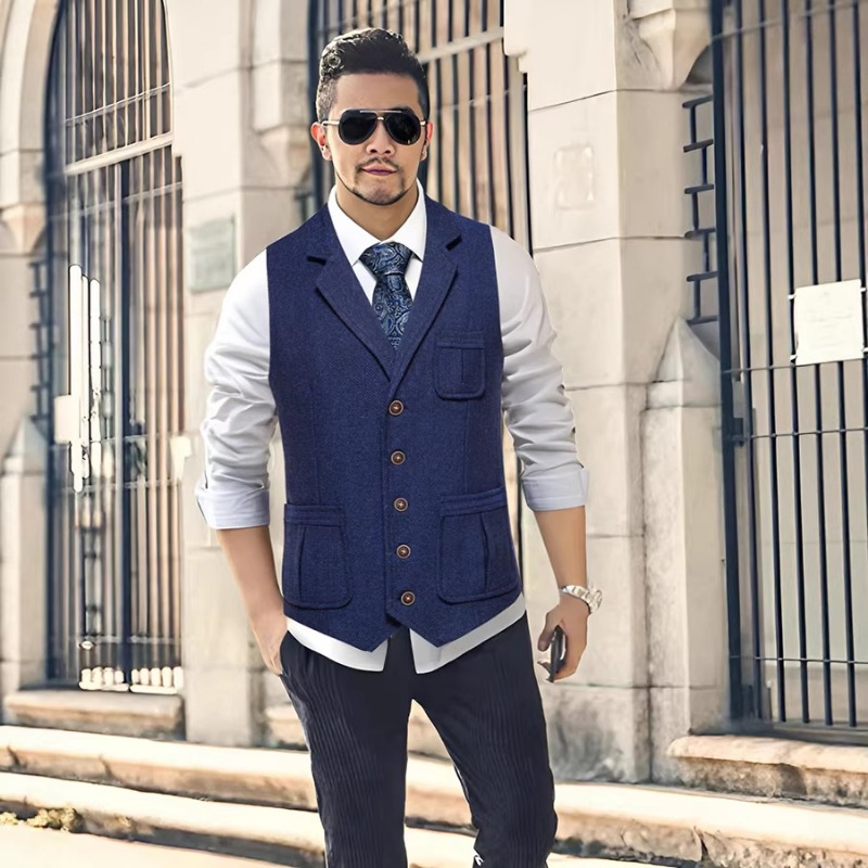 Men'S Vintage Formal Wear - Chaleco de Traje de Tweed Espigado
