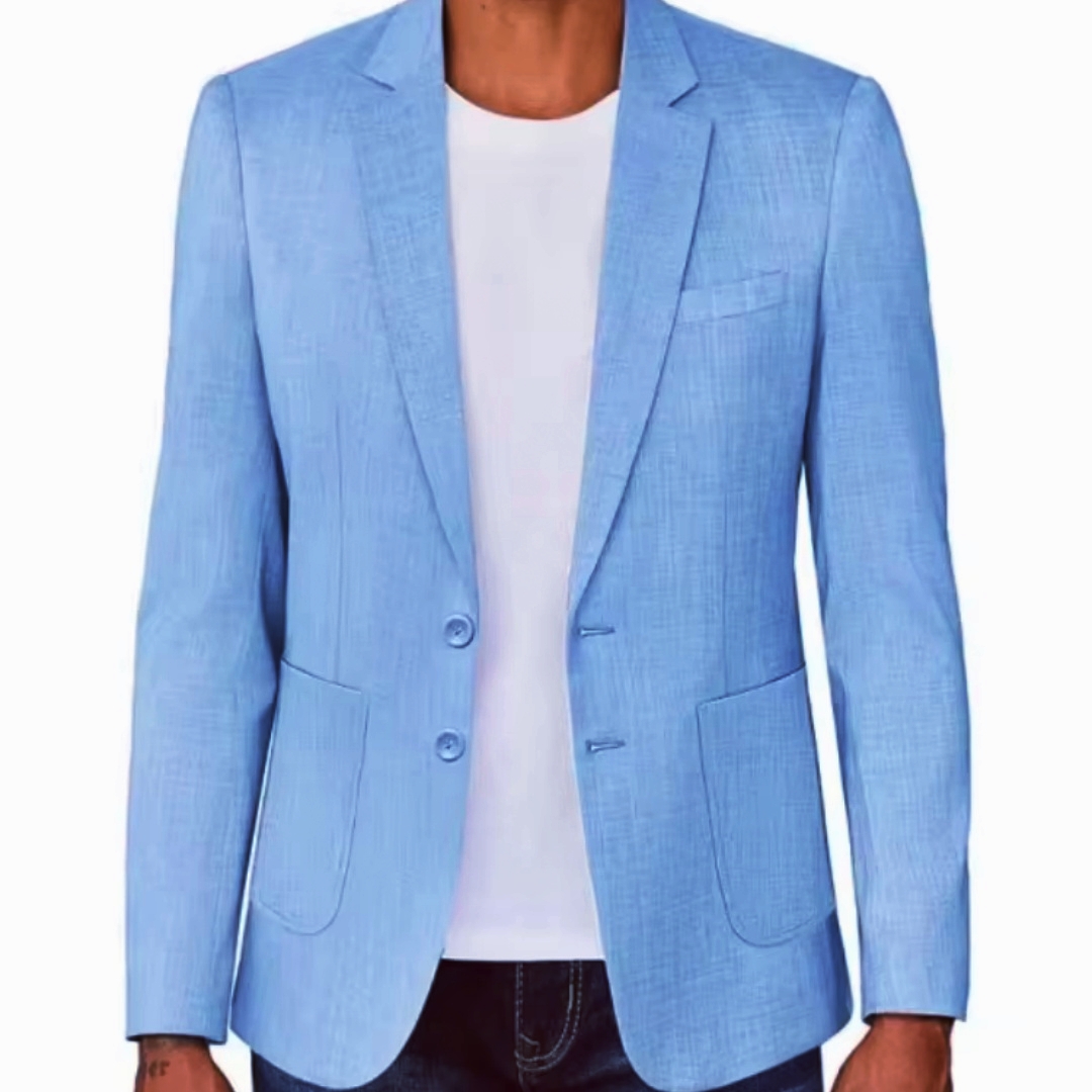Men Formal Wear Summer - Blazer de Lino Beige/Azul para Hombre,