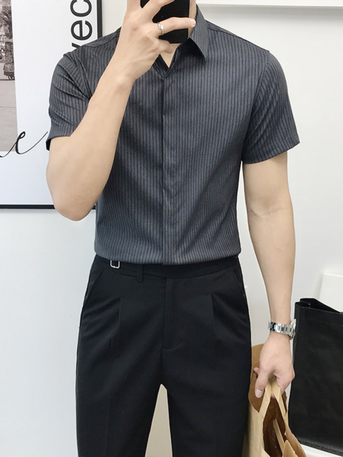 Camisa de Manga Corta a Rayas  - Men'S Urban Formal Wear reseña y precio