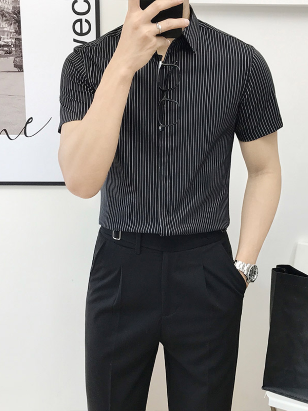 Camisa de Manga Corta a Rayas  - Men'S Urban Formal Wear reseña y precio