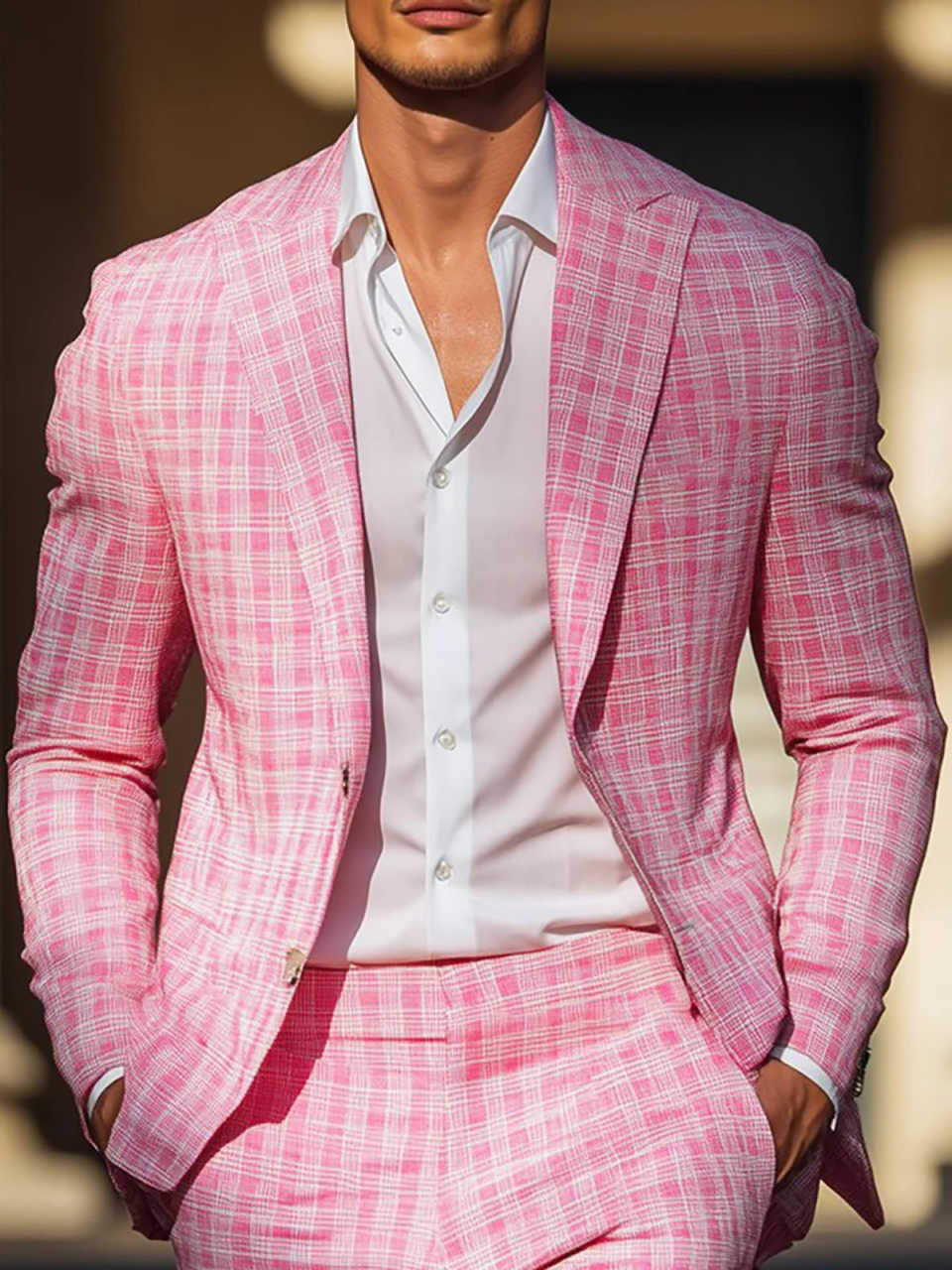 Esmoquin de cuadros rosas de v - Men Formal Wear Summer reseña y precio