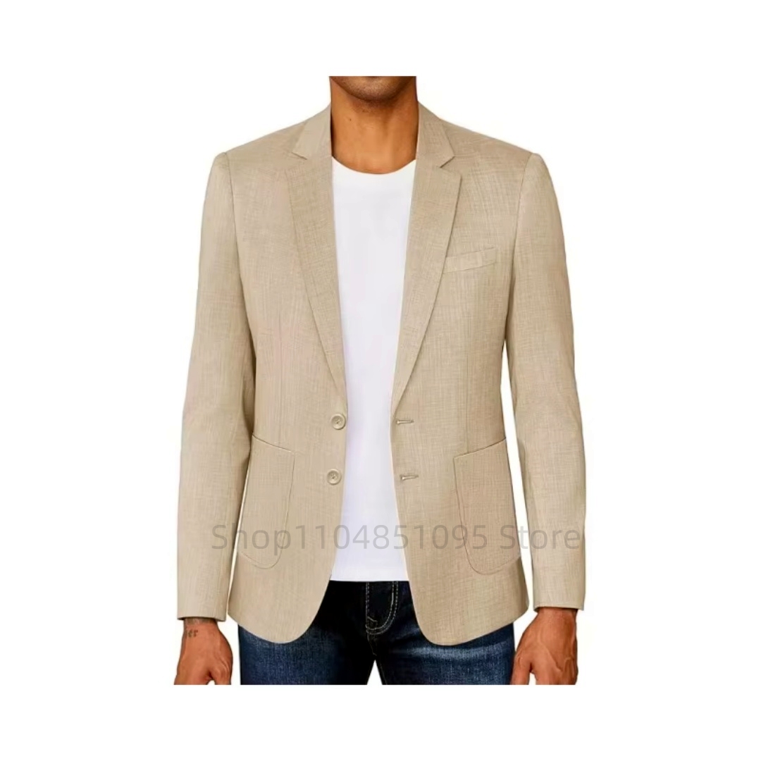 Blazer de Lino Beige/Azul para - Men Formal Wear Summer reseña y precio