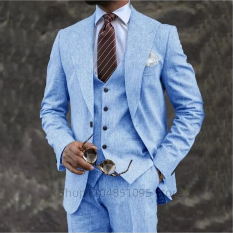 Trajes de lino Beige/azul de a - Men'S Formal Beach Wear reseña y precio