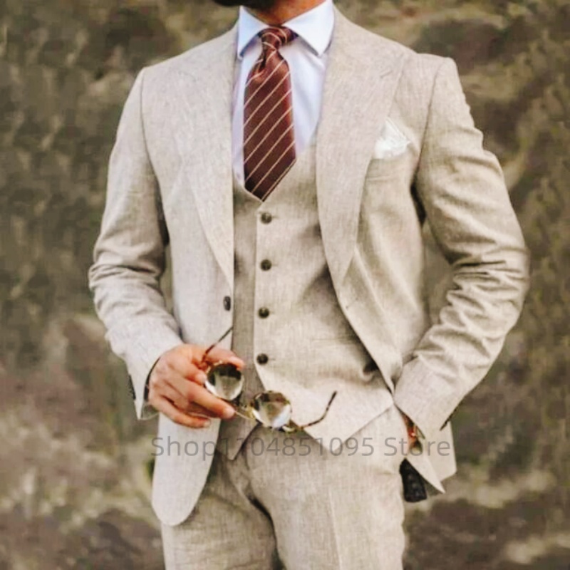 Trajes de lino Beige/azul de a - Men'S Formal Beach Wear reseña y precio