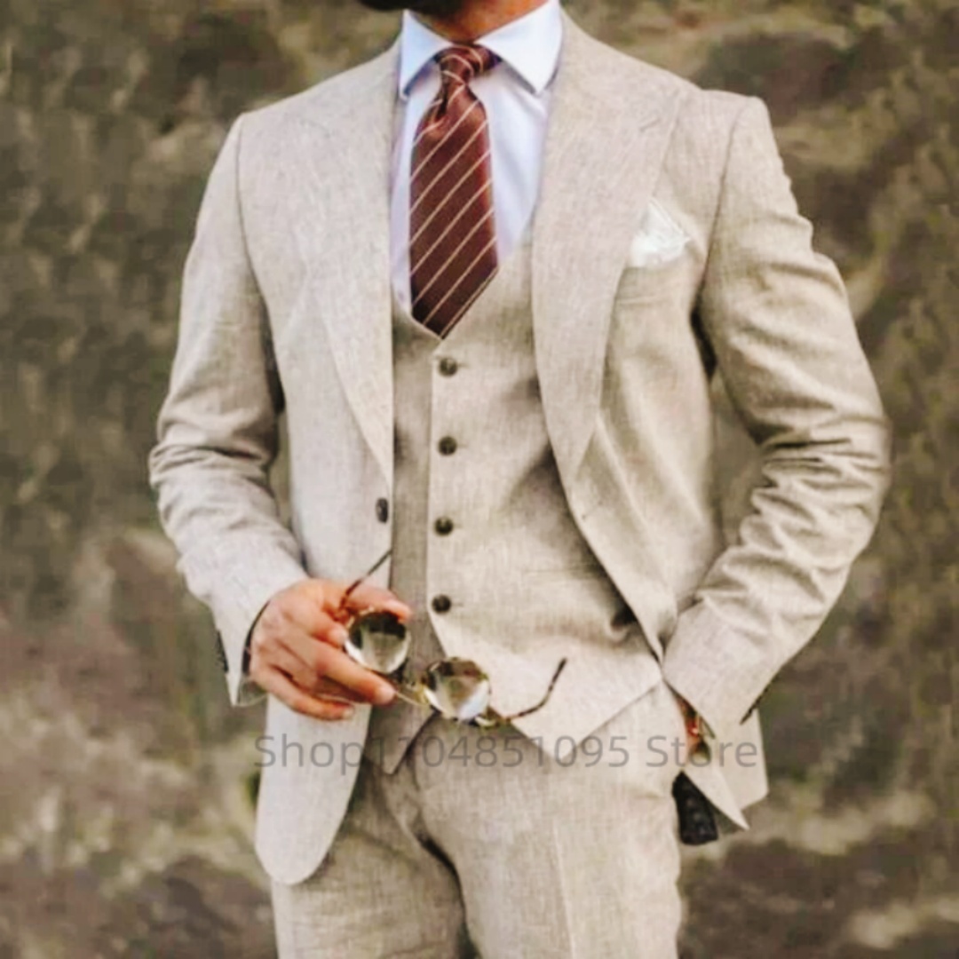 Trajes de lino Beige/azul de a - Men'S Formal Beach Wear reseña y precio